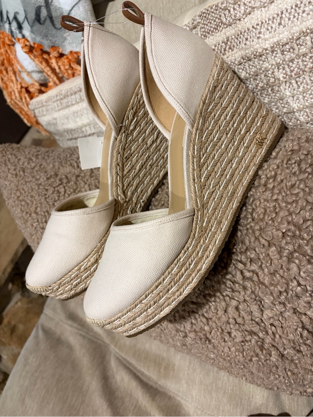 Womens Cream Espadrille Wedge Shoes - Canvas Platform